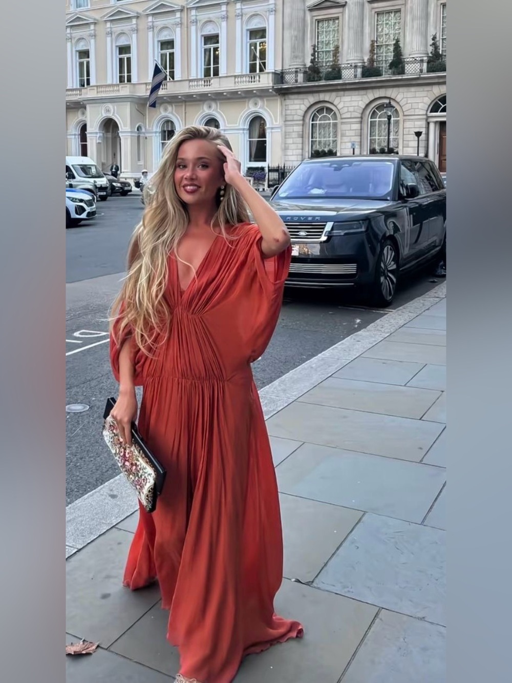 Zara Flowing V-Neck Maxi Dress in Rust